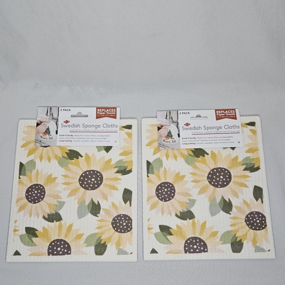 New Set of 2 Ritz Swedish Sponge Cloth 2 packs Fall Floral Sunflowers 6.7" x 8"